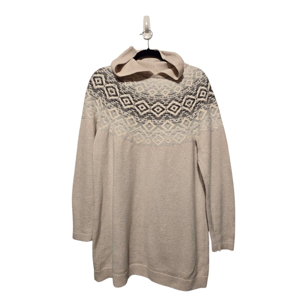 J. Jill Fair Isle Hoodie Tunic Sweater Oatmeal Gray Women's XL Nordic Ski Cozy